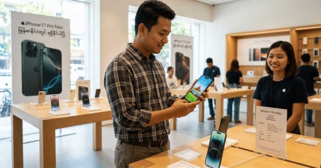 The photo of customer is inquiring about iPhone in the Apple Store